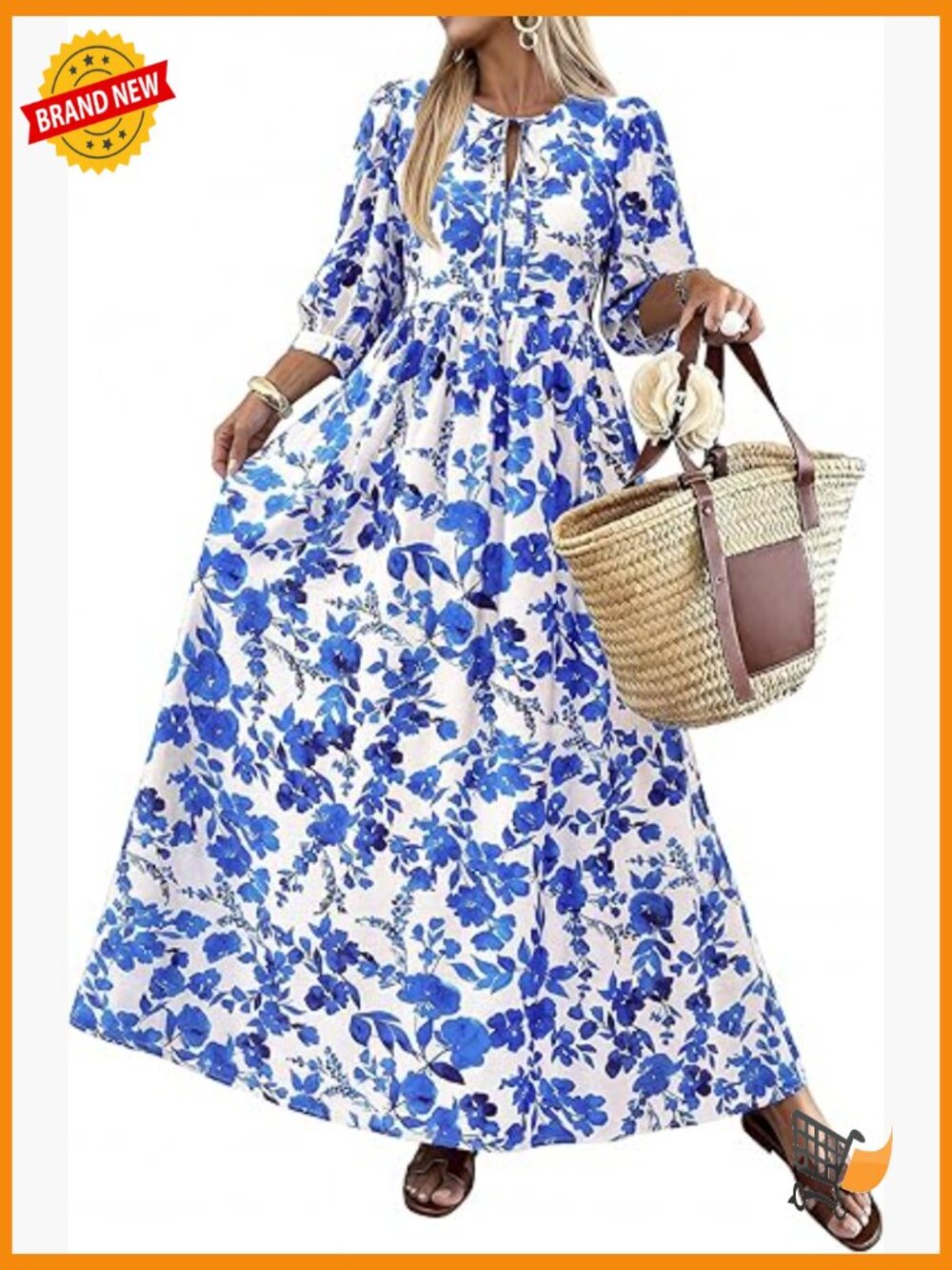 Boho Floral 3/4 Sleeve Maxi Dress with Pockets